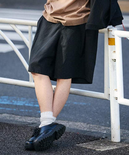 可水洗麻混 休閒短褲