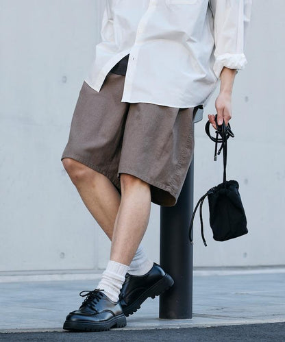 可水洗麻混 休閒短褲