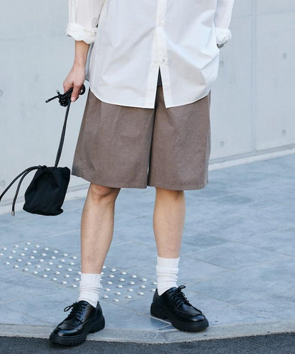 可水洗麻混 休閒短褲