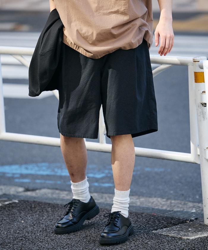 可水洗麻混 休閒短褲