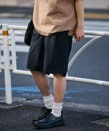 可水洗麻混 休閒短褲