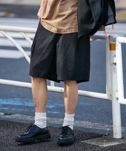 可水洗麻混 休閒短褲