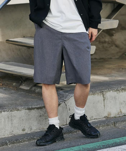 可水洗麻混 休閒短褲