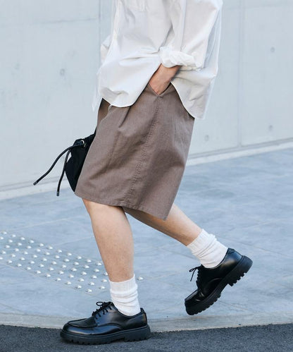 可水洗麻混 休閒短褲