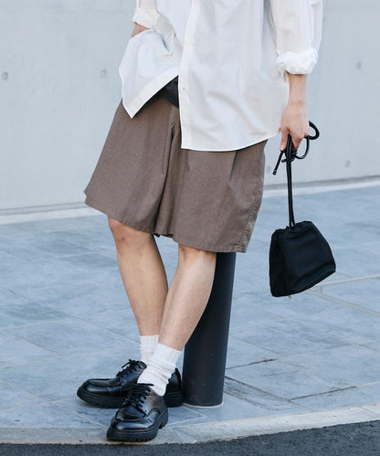 可水洗麻混 休閒短褲