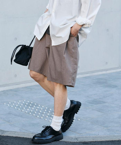 可水洗麻混 休閒短褲