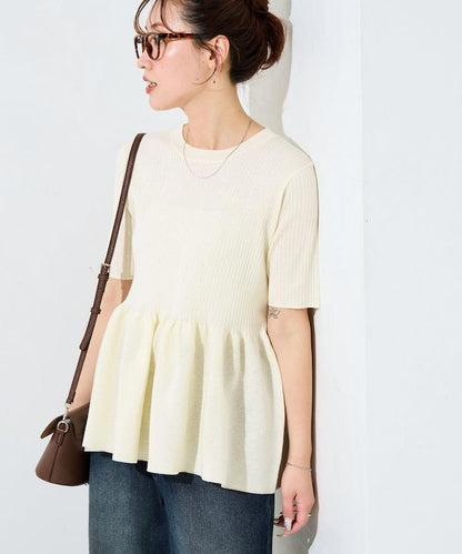 夏季針織短袖荷葉邊上衣
