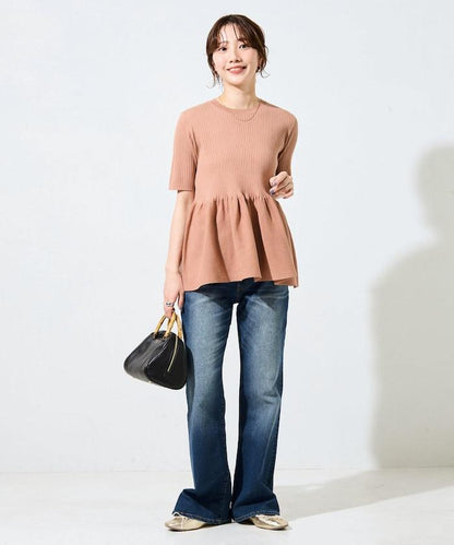 夏季針織短袖荷葉邊上衣