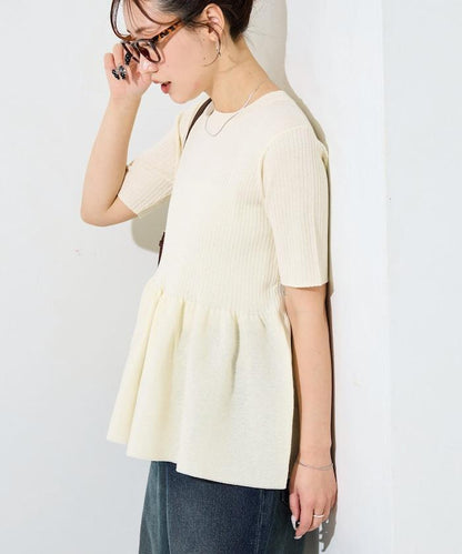 夏季針織短袖荷葉邊上衣