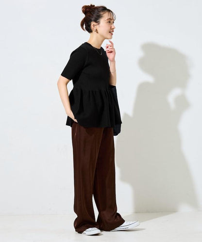 夏季針織短袖荷葉邊上衣