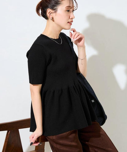 夏季針織短袖荷葉邊上衣