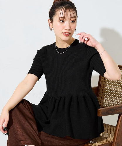 夏季針織短袖荷葉邊上衣