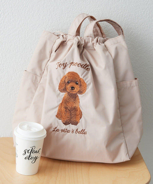 適合散步的 動物刺繡 束口托特包