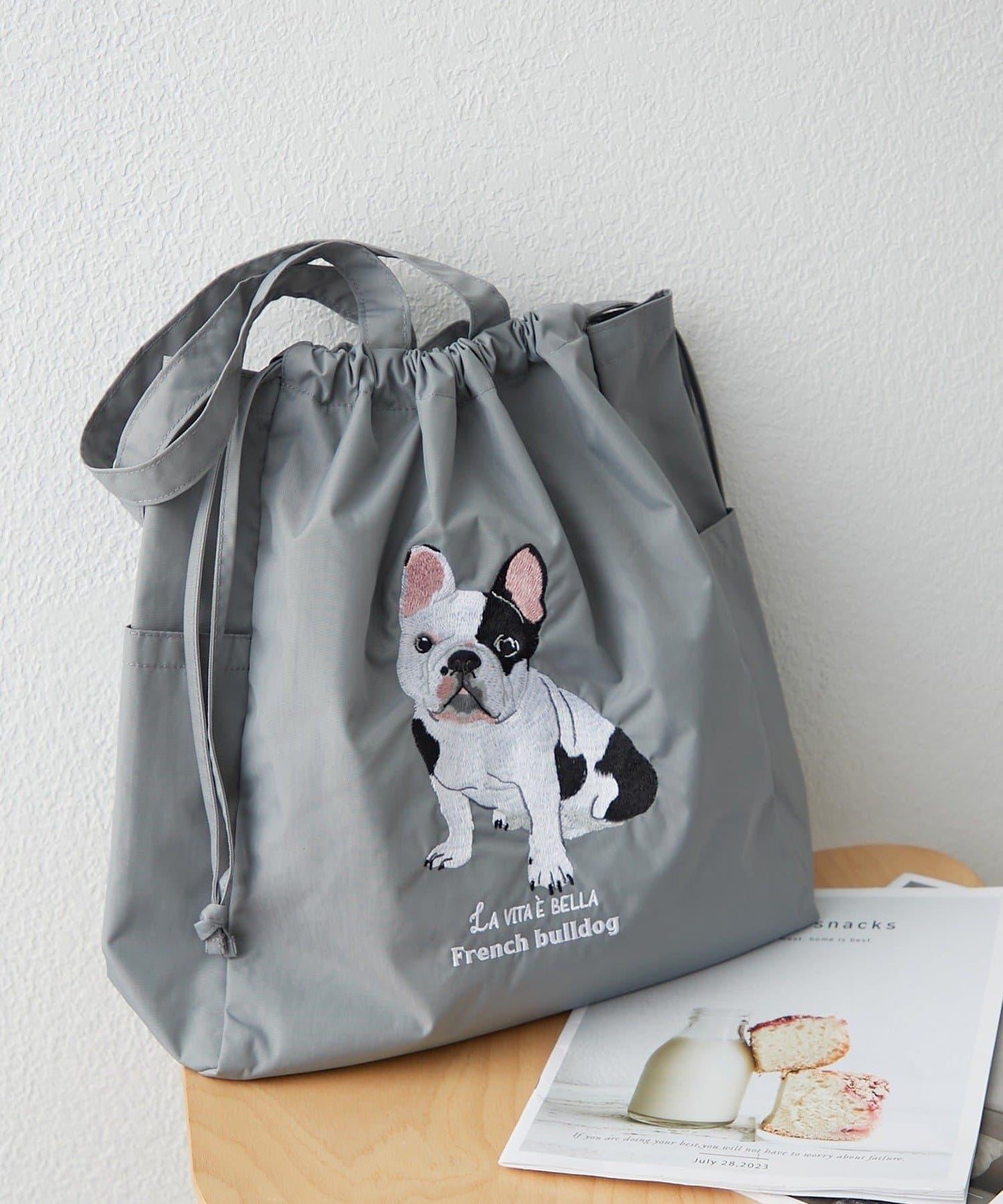 適合散步的 動物刺繡 束口托特包