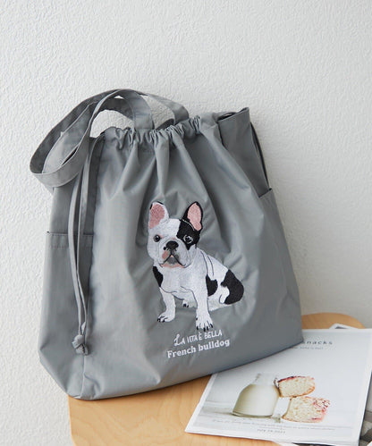 適合散步的 動物刺繡 束口托特包