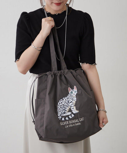 適合散步的 動物刺繡 束口托特包