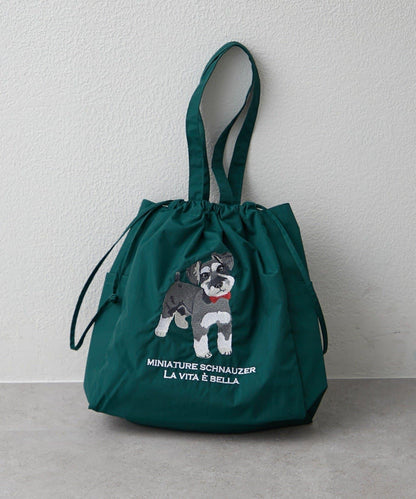適合散步的 動物刺繡 束口托特包