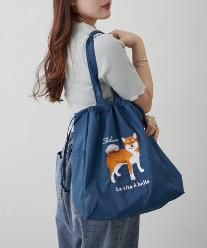 適合散步的 動物刺繡 束口托特包