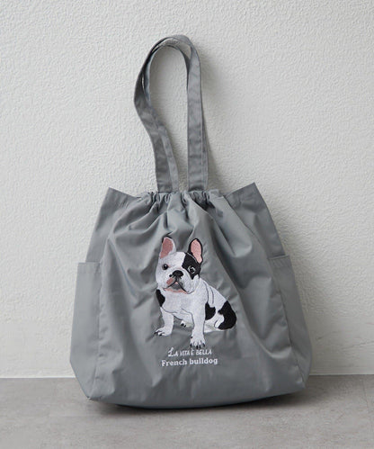 適合散步的 動物刺繡 束口托特包