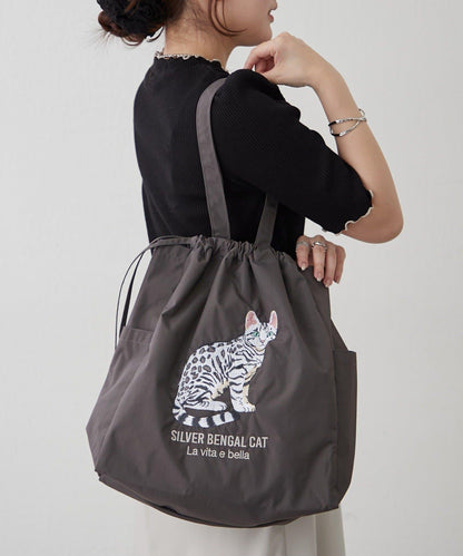 適合散步的 動物刺繡 束口托特包