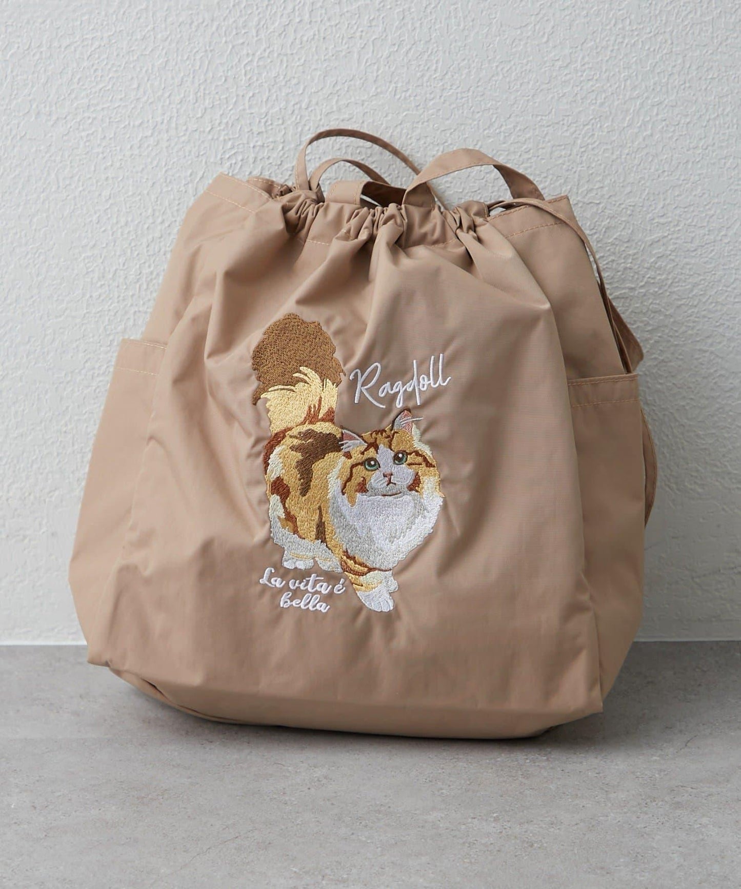 適合散步的 動物刺繡 束口托特包