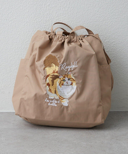 適合散步的 動物刺繡 束口托特包