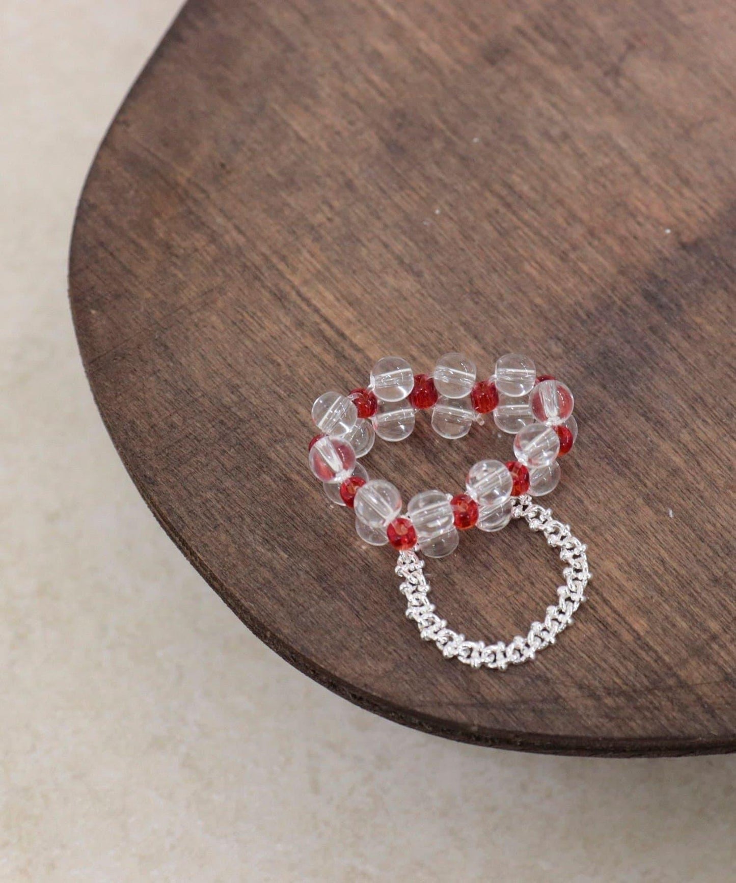 撞色珠串鏈條雙層戒指