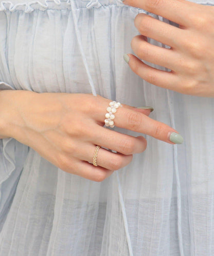 撞色珠串鏈條雙層戒指