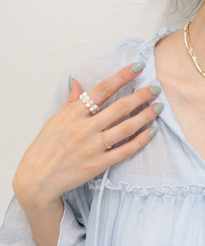 撞色珠串鏈條雙層戒指