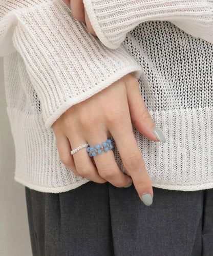 撞色珠串鏈條雙層戒指