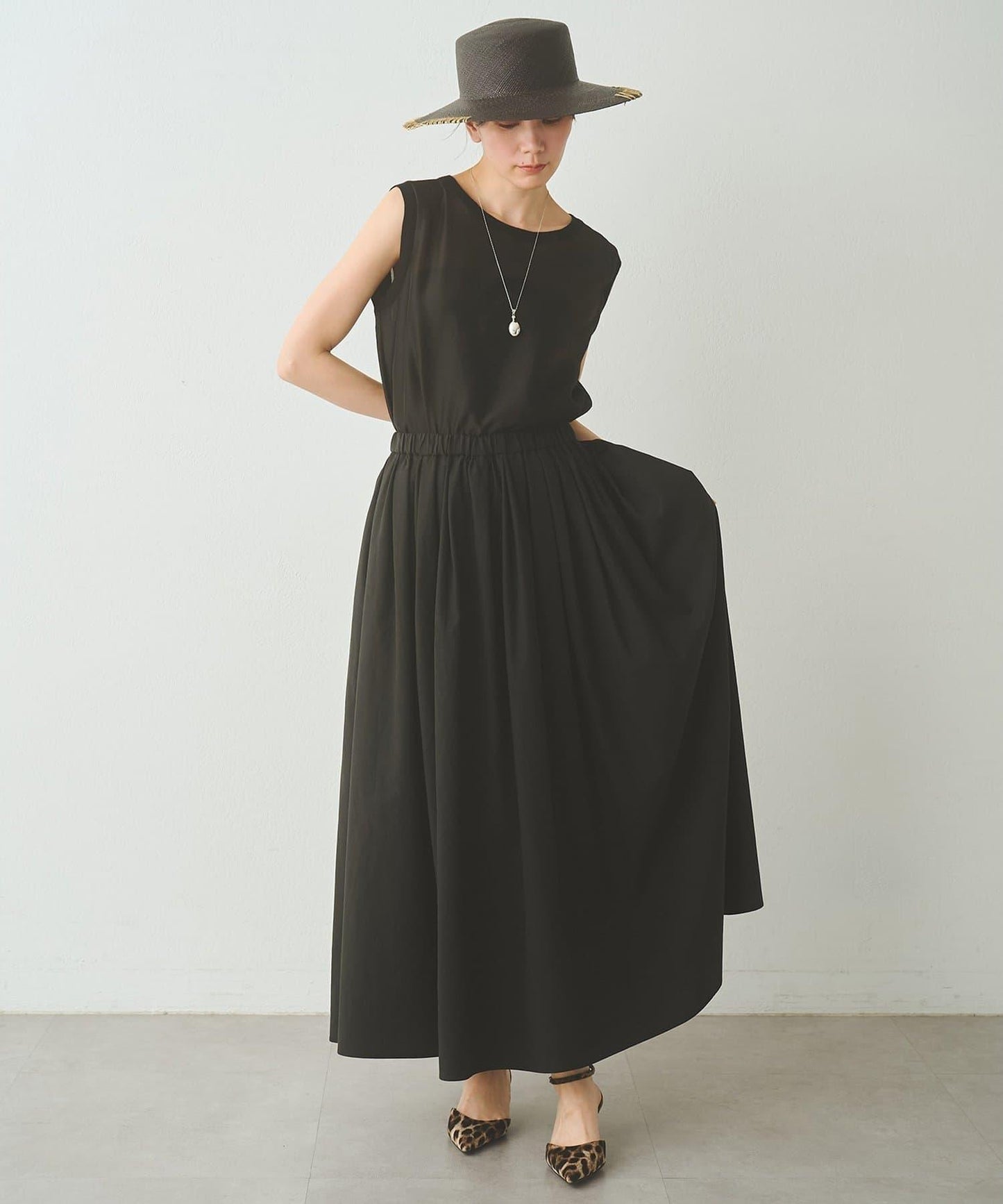 Drawing Numbers 天絲棉交織抽褶半身裙