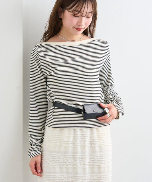 B 條紋交叉肩設計長袖T恤