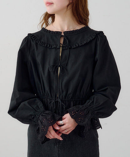 B棉質蕾絲 荷葉邊 襯衫