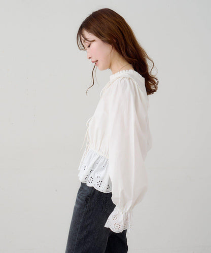 B棉質蕾絲 荷葉邊 襯衫