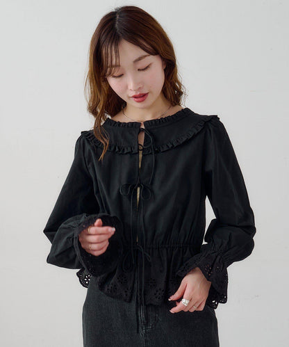 B棉質蕾絲 荷葉邊 襯衫