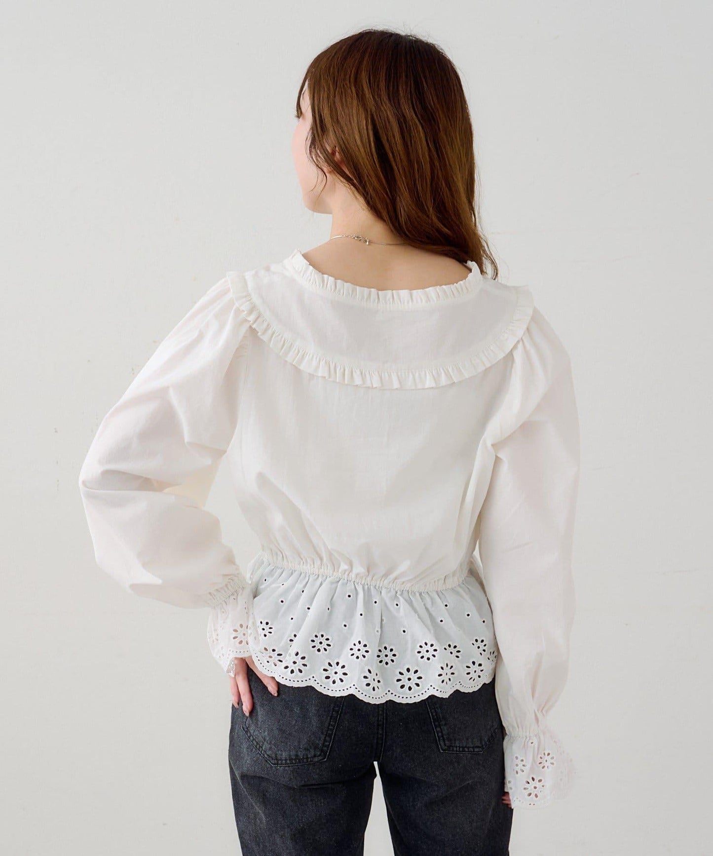 B棉質蕾絲 荷葉邊 襯衫