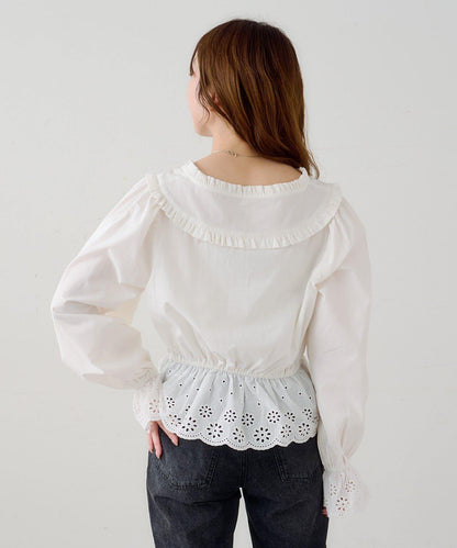 B棉質蕾絲 荷葉邊 襯衫