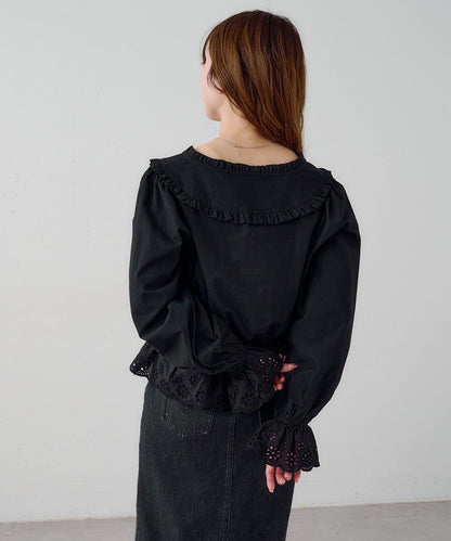 B棉質蕾絲 荷葉邊 襯衫