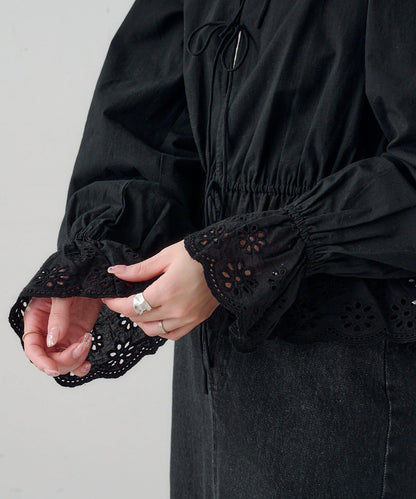 B棉質蕾絲 荷葉邊 襯衫