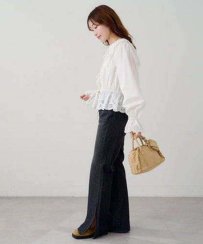 B棉質蕾絲 荷葉邊 襯衫