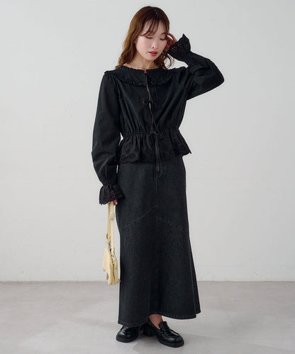 B棉質蕾絲 荷葉邊 襯衫