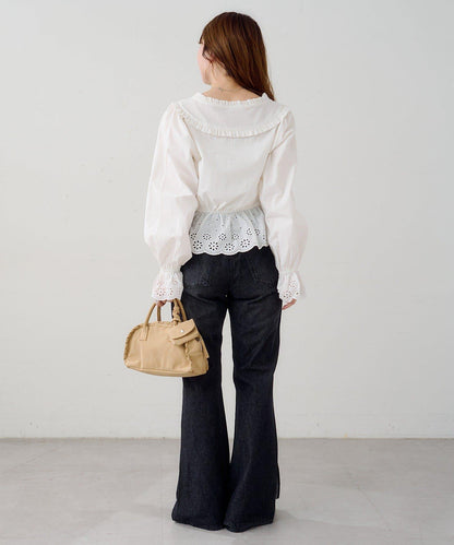 B棉質蕾絲 荷葉邊 襯衫