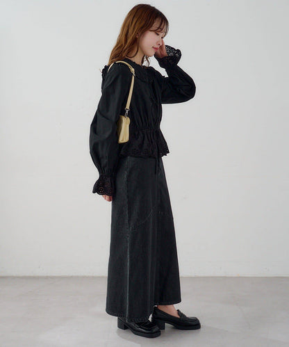 B棉質蕾絲 荷葉邊 襯衫