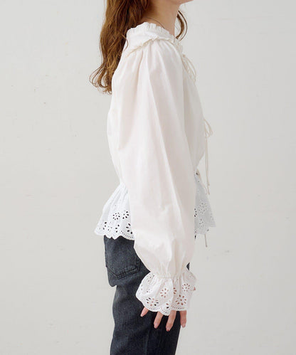 B棉質蕾絲 荷葉邊 襯衫