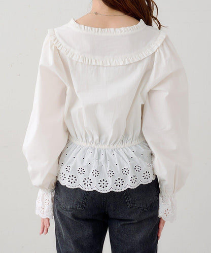 B棉質蕾絲 荷葉邊 襯衫