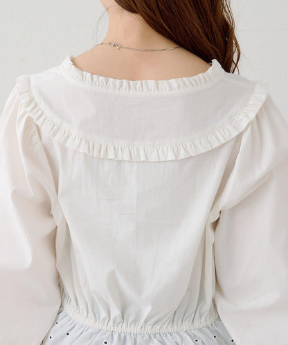 B棉質蕾絲 荷葉邊 襯衫