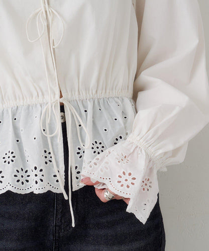 B棉質蕾絲 荷葉邊 襯衫