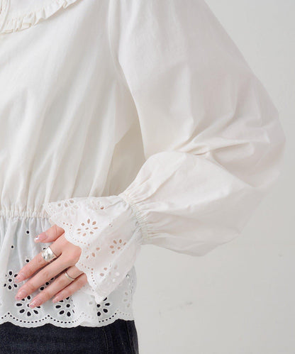 B棉質蕾絲 荷葉邊 襯衫