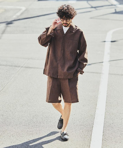 亞麻棉鬆緊休閒短褲