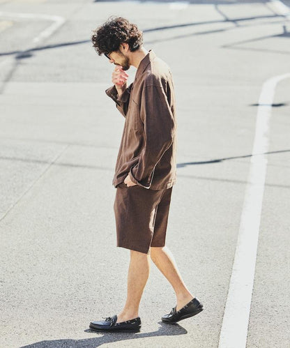 亞麻棉鬆緊休閒短褲